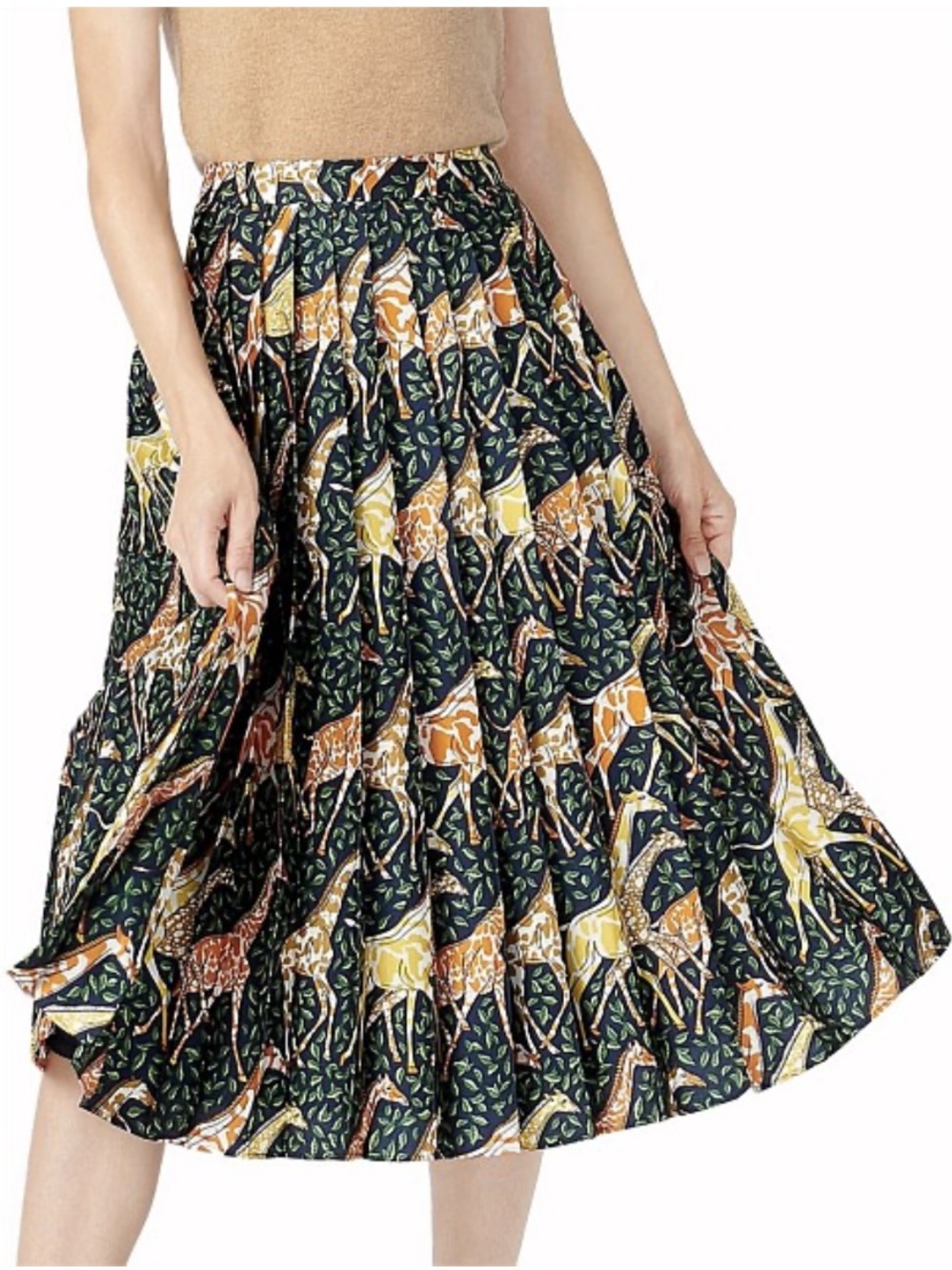 J Crew Giraffe Print Pleated Midi Skirt